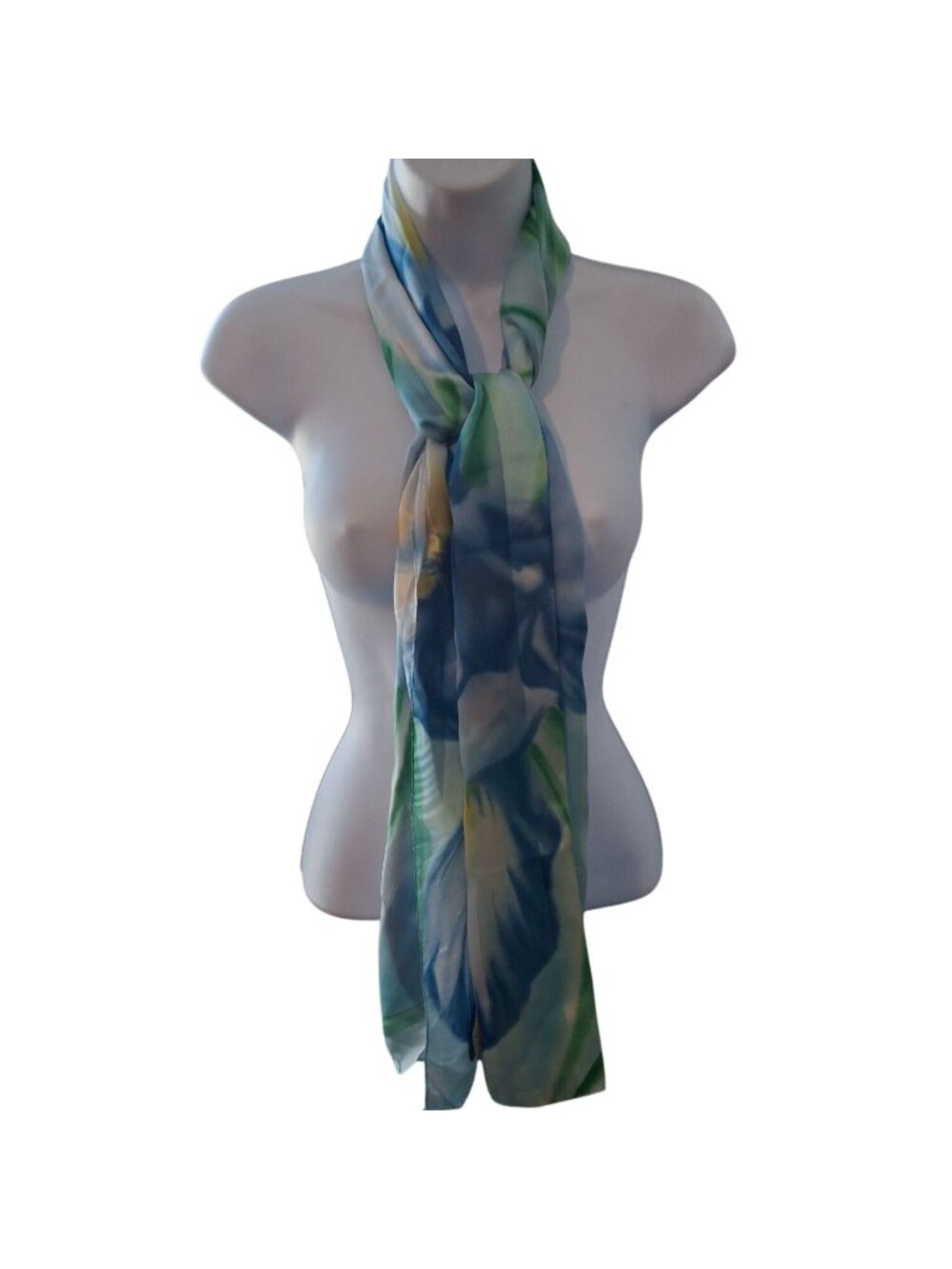 Blue Floral Oblong Scarf Sheer Lightweight Cottagecore Coastal Garden Party